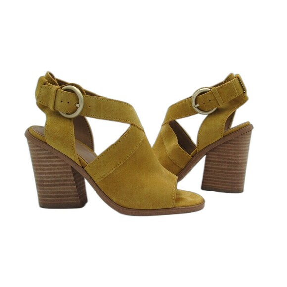 Block Heel Sandal Suede Yellow Buckle Strap Boho Marc Fisher Womens Size 6 - Picture 2 of 16